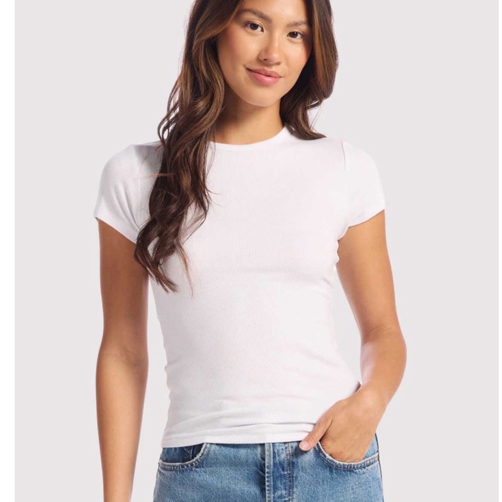 Nuuds White Short Sleeve slinky rib Tee XXL